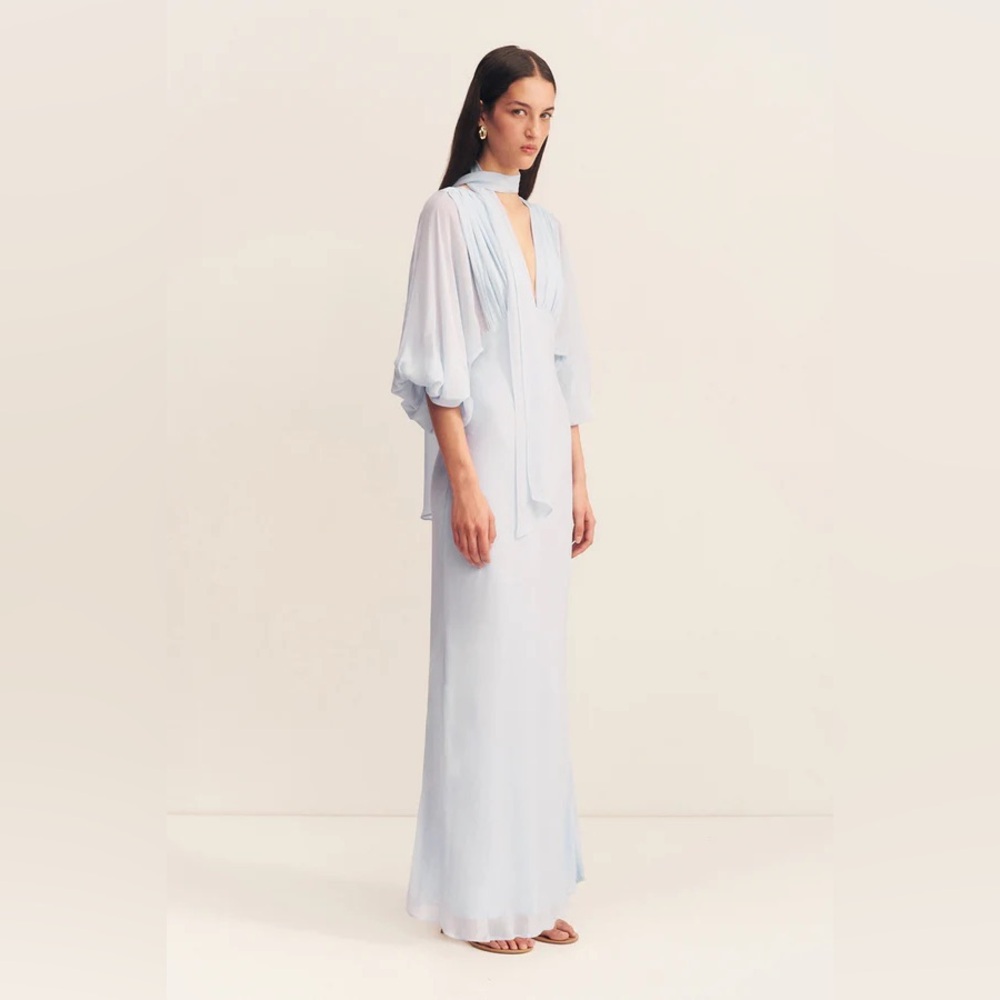 Amina Plunge Balloon Sleeve Maxi Dress - Sky - Picture 2 of 9